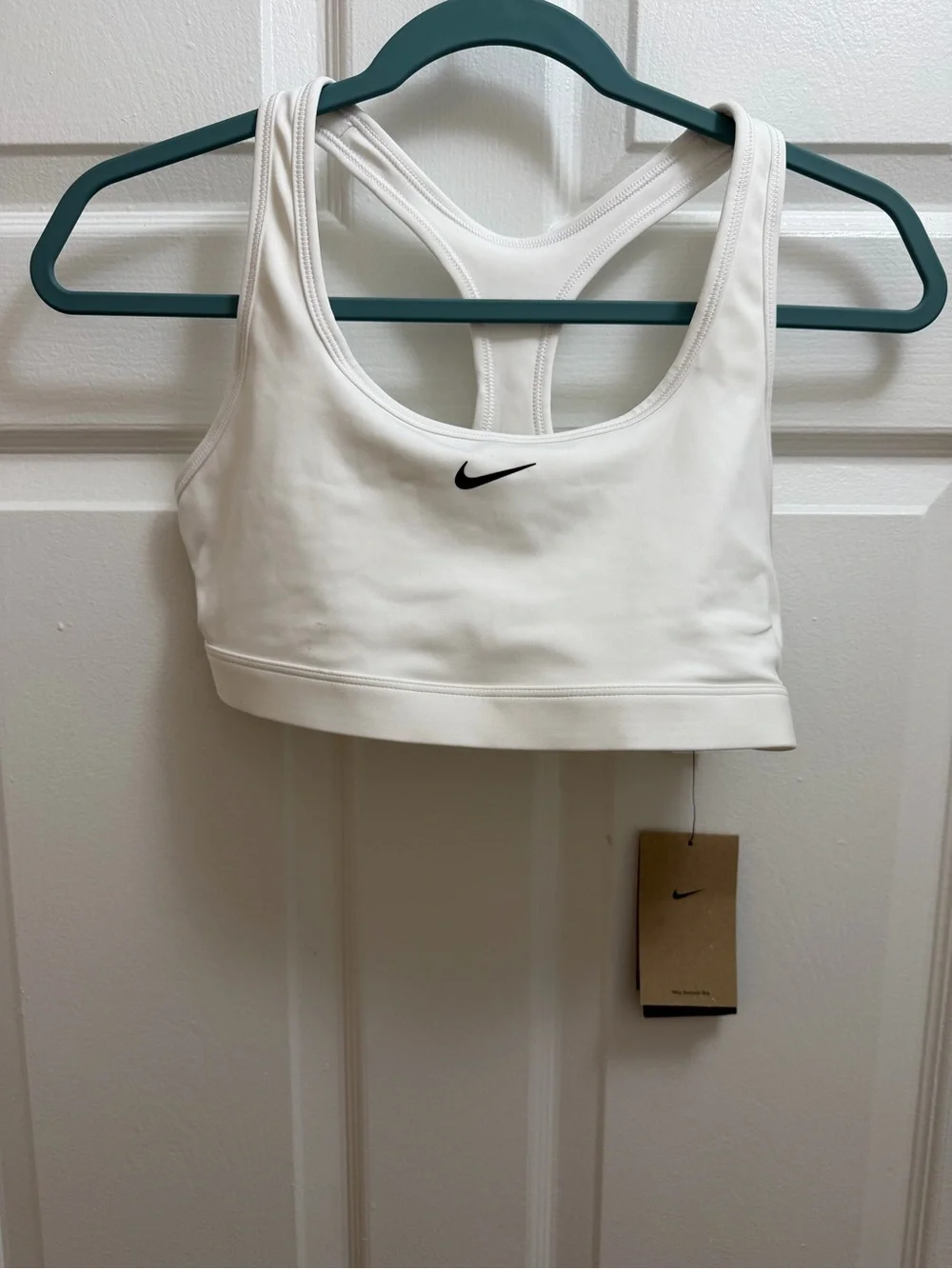 Nike White Racerback Sports Bra with Black Swoosh